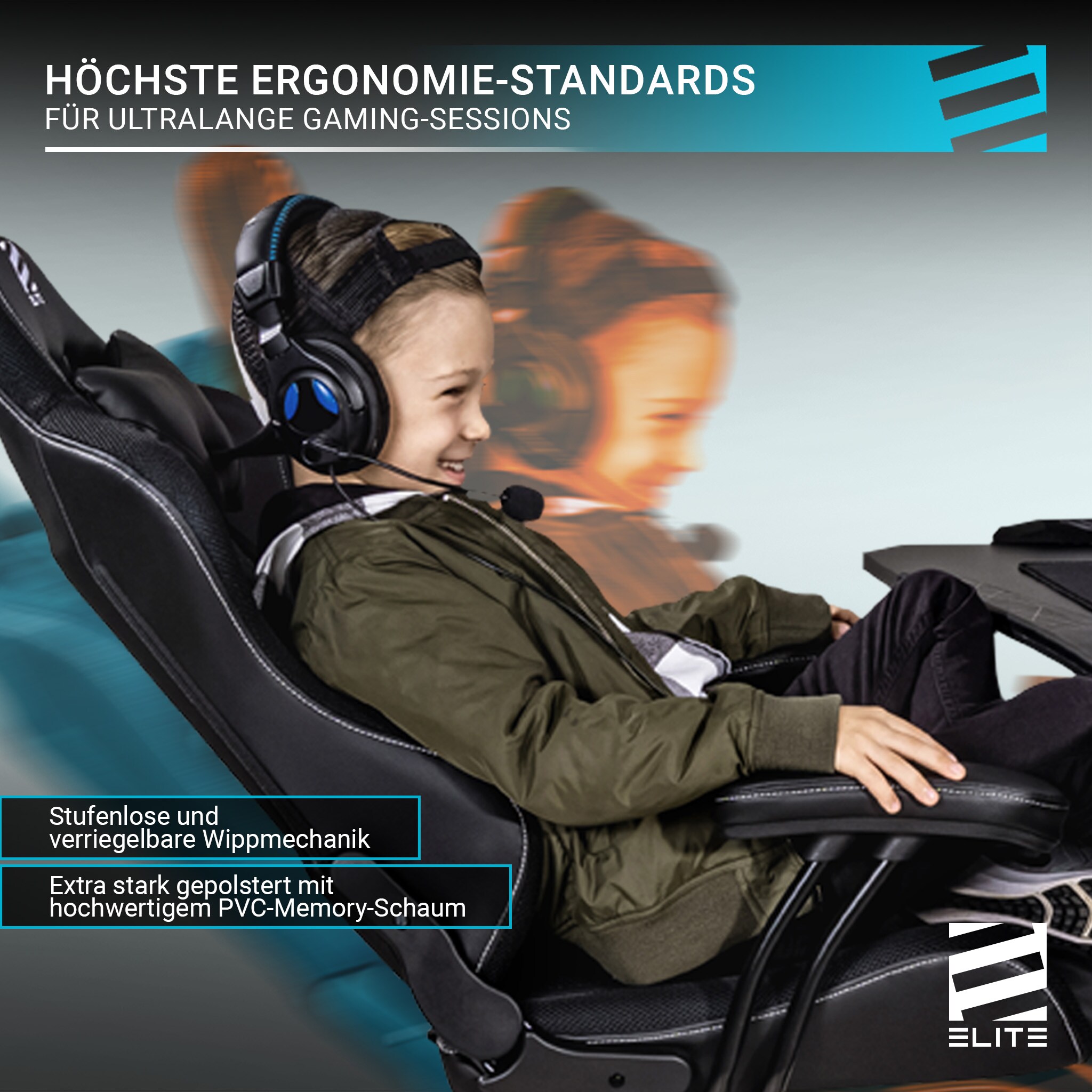 ELITE Gaming-Stuhl für Kinder PULSE, ergonomisch, bis 120kg, verstellbare Höhe, Wippmechanik, Kissen (Weiß/Pink)