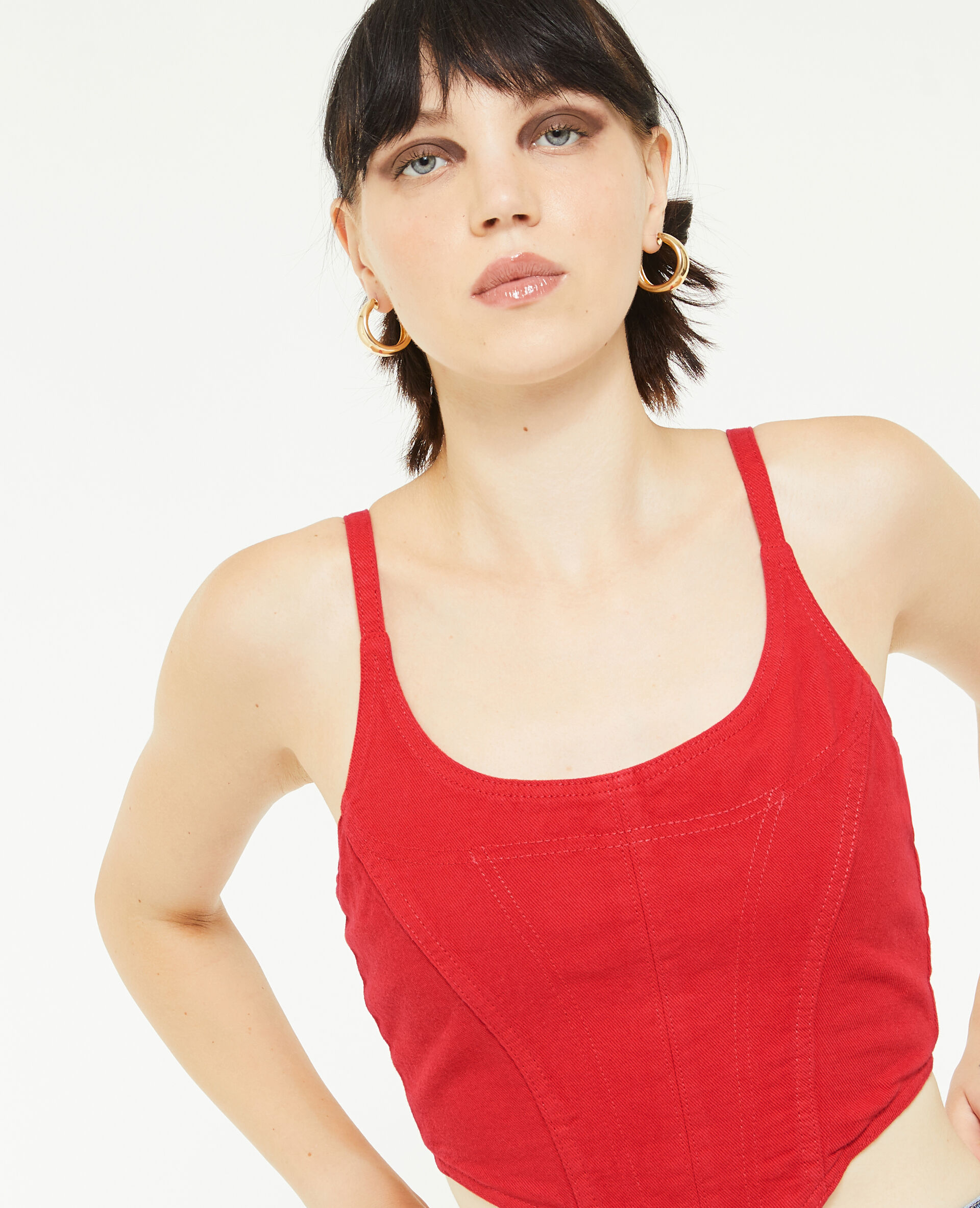 Top brassière en jean - Rouge