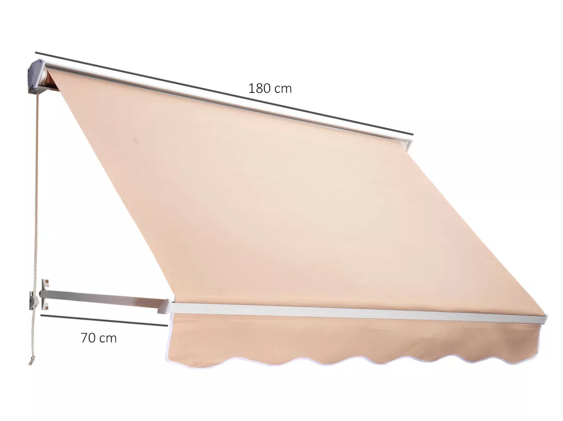 Store banne manuel inclinaison réglable aluminium polyester imperméabilisé 70L x 180l cm beige