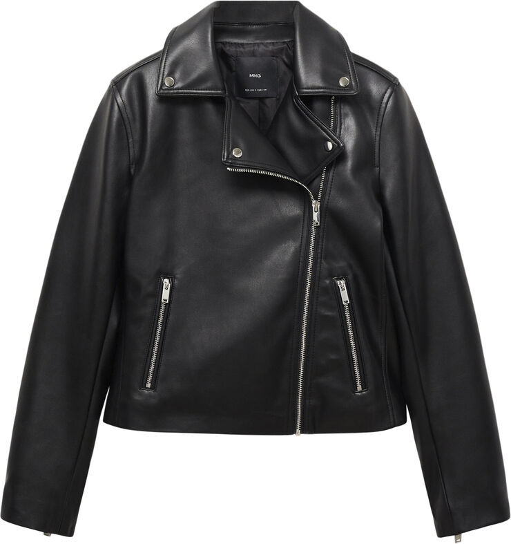 MANGO Leather-effect biker jacket Black