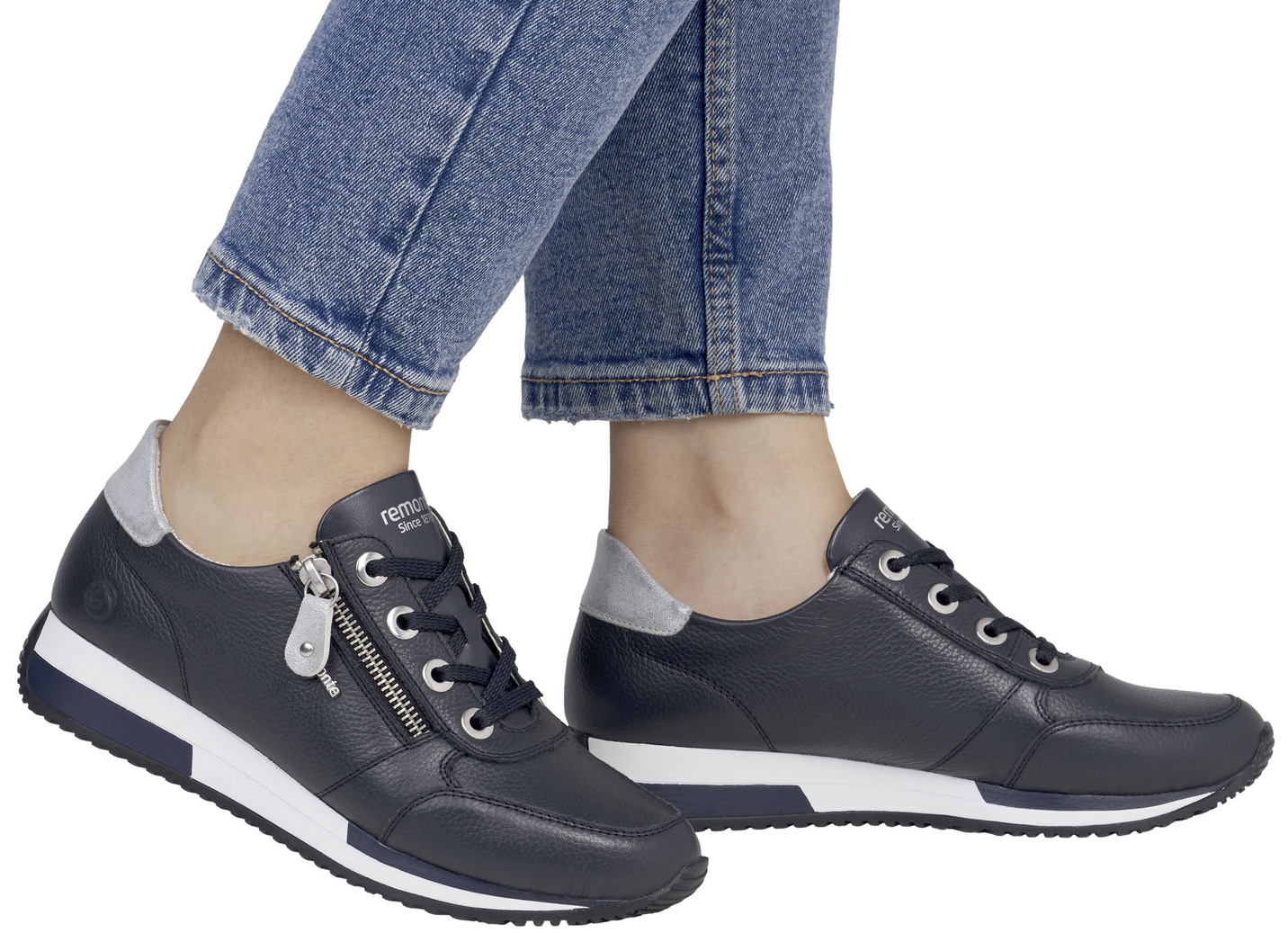 Remonte Schnür-Sneaker mit silberfarben schimmerndem Kontrast-Besatz