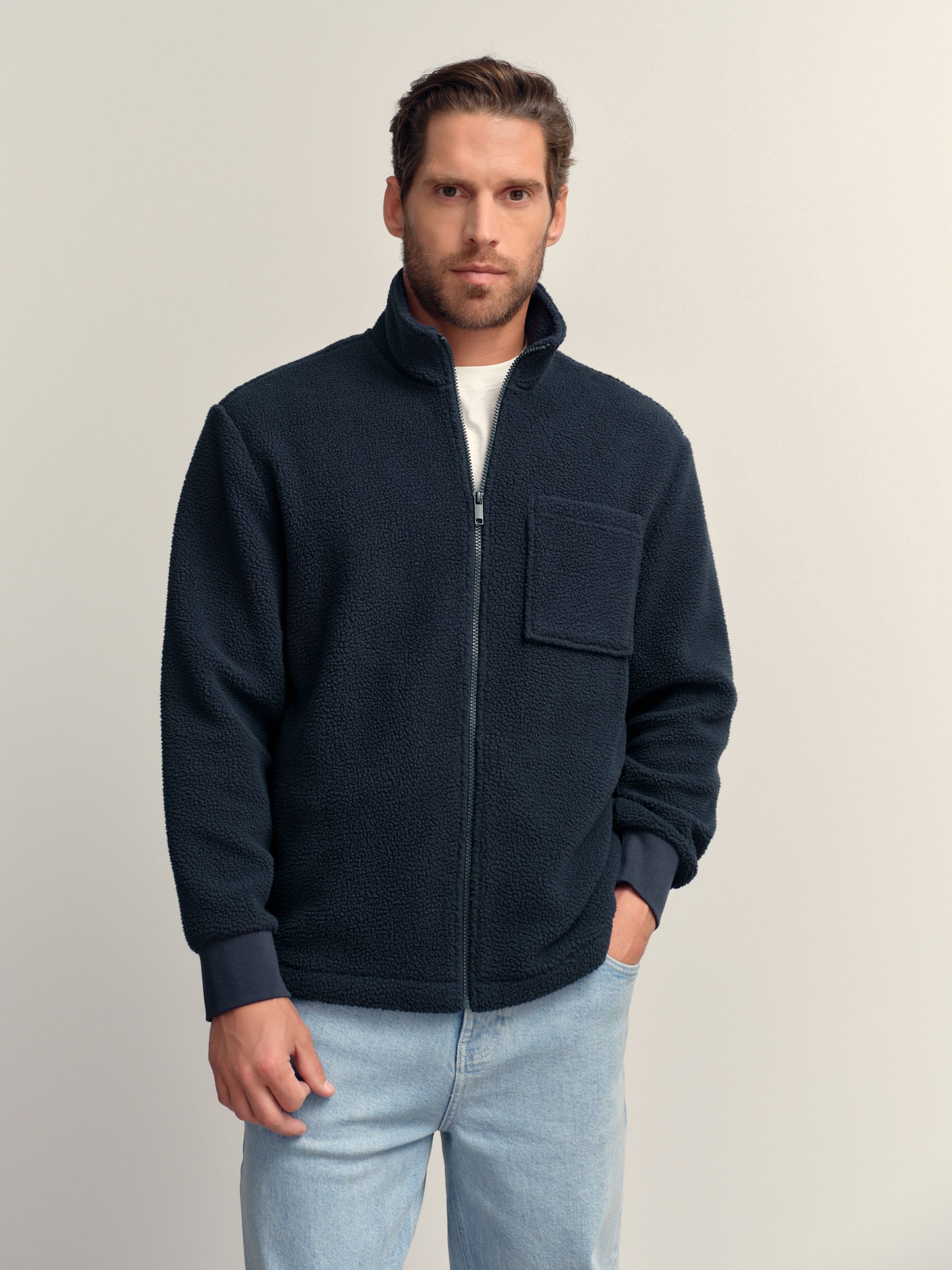Donkerblauw - Volledig doorlopende rits - Borg Fleece