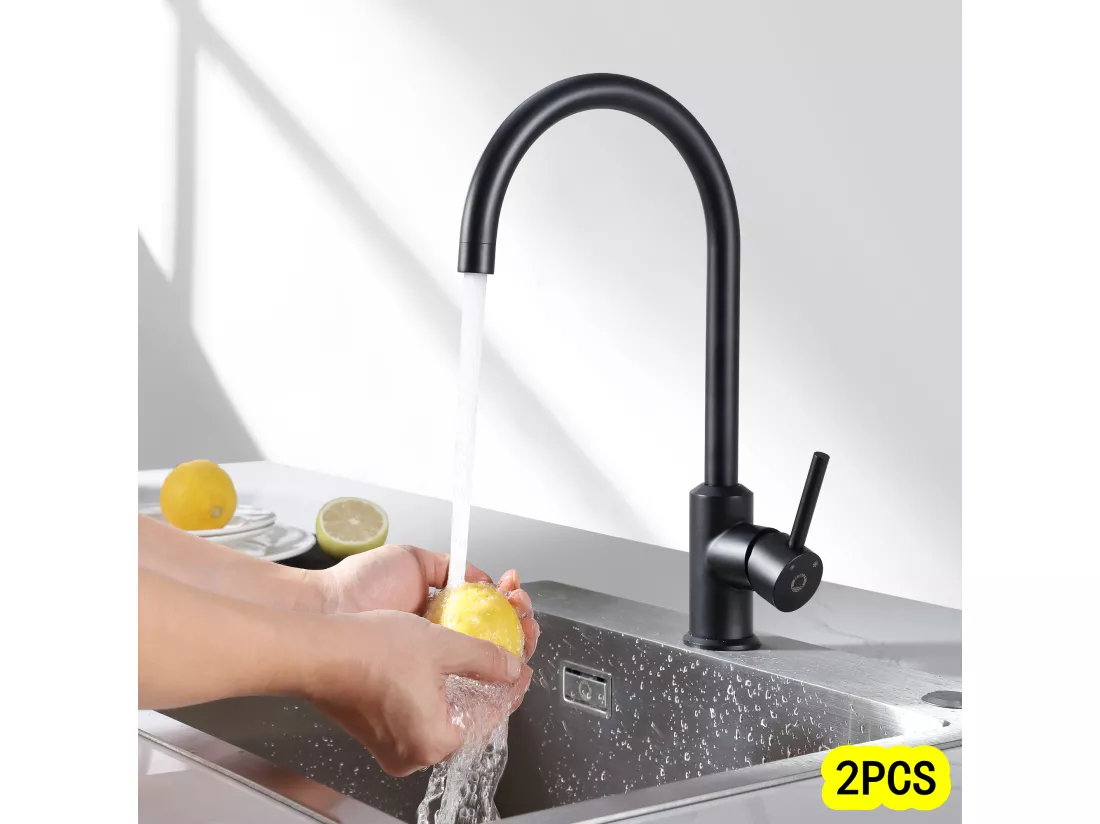 Cecipa max 2PCS Robinet de Cuisine Mitigeur de Cuisine Rotatif à 360°Mitigeur Évier à Eau Froide et Chaude avec Barboteur démotable, Noir,EU Modèle
