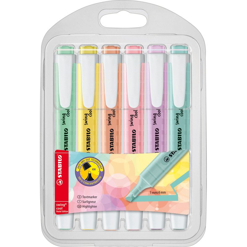 Surligneurs Stabilo Swing Cool couleur pastel assorties - Pochette de 6