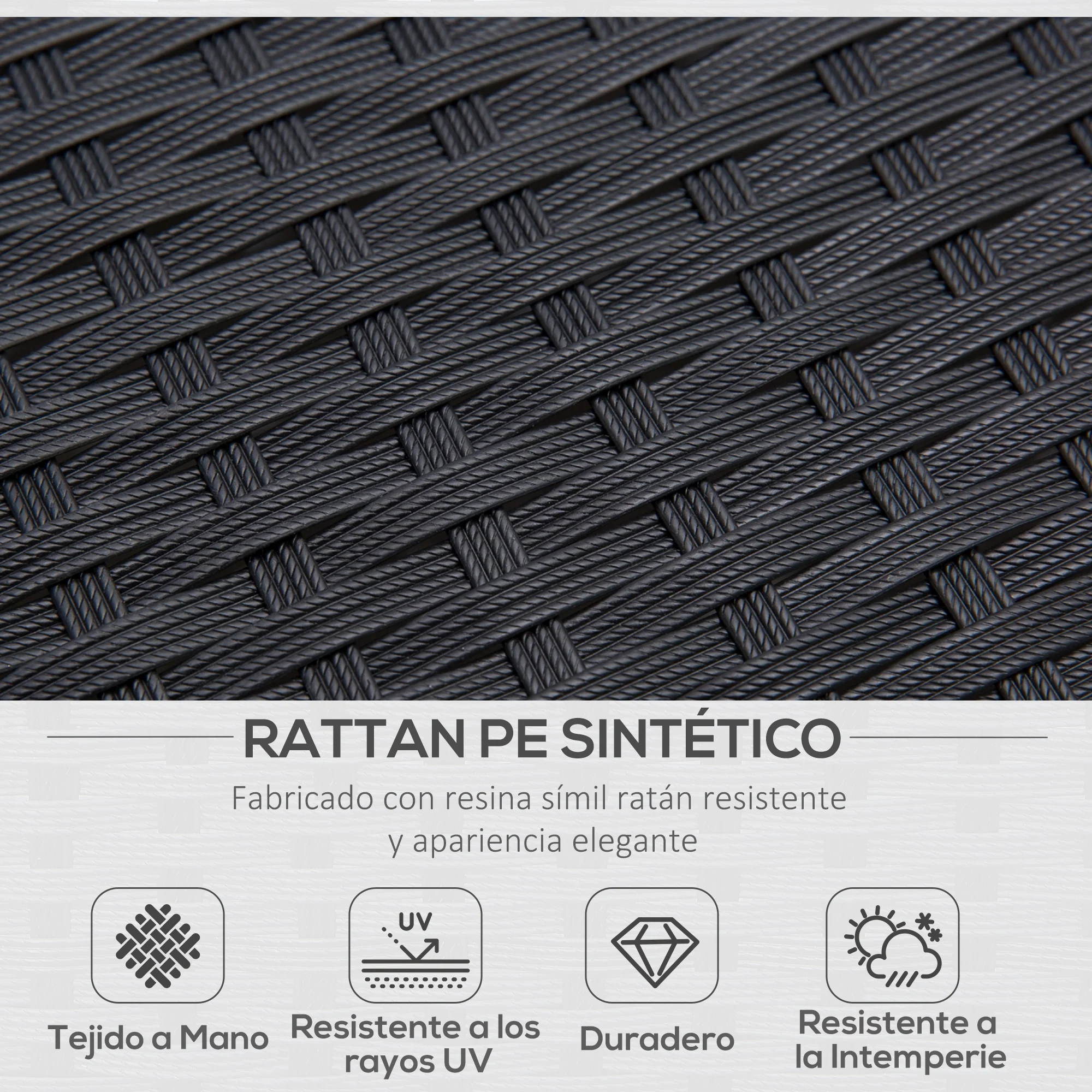 Conjunto de móveis Outsunny de 4 peças em rattan PE com almofadas, 2 poltronas, 1 sofá de dois lugares e mesa de centro para jardim, terraço e pátio, preto e cinza.