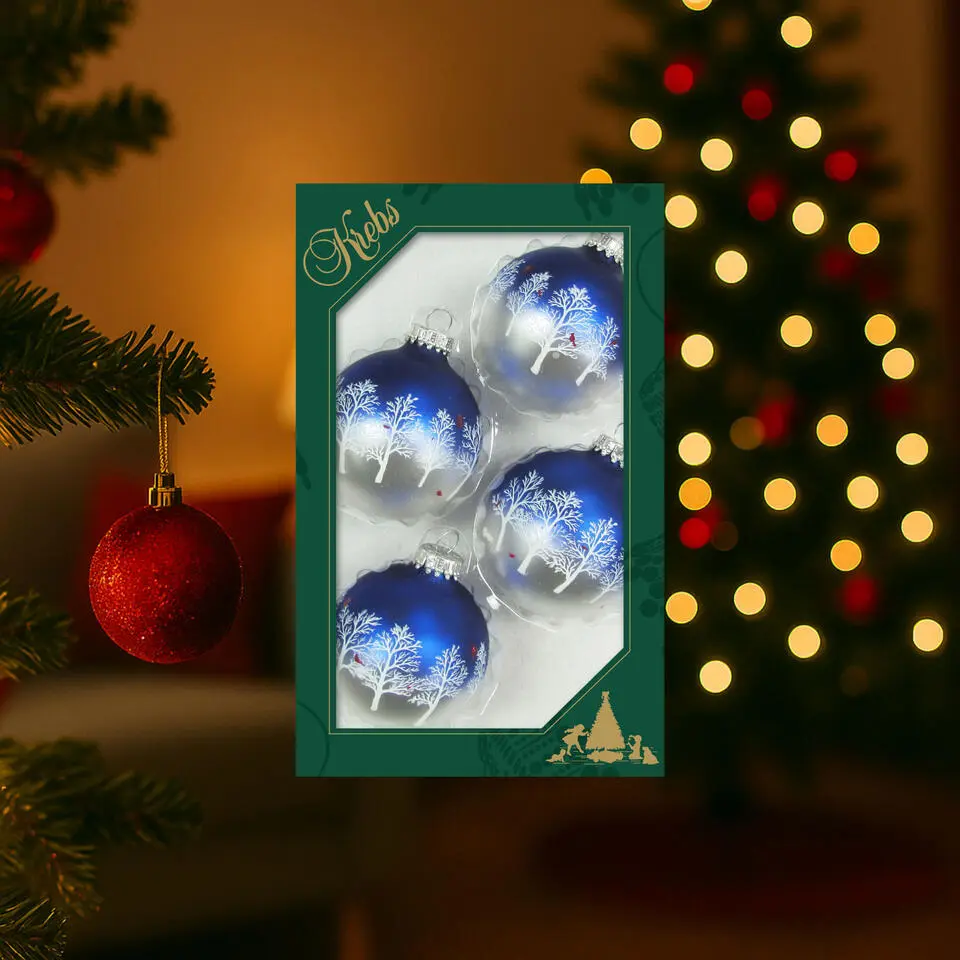 Krebs kerstballen - 4x stuks - blauw/zilver - D7 cm - glas