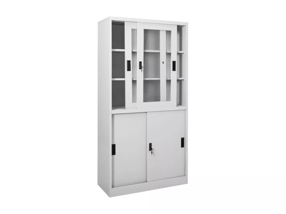 Armoire à bureau porte coulissante Gris clair 90x40x180cm Acier