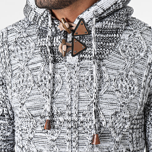 Pull A Capuche Blanc Noir