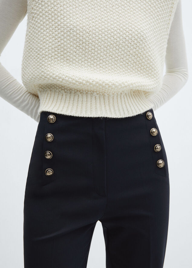 MANGO Cropped button trousers Navy