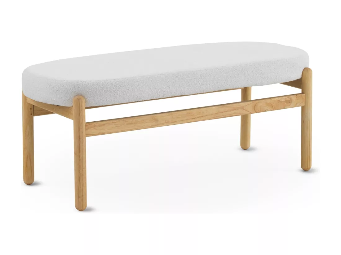 Banc tapissé en boucle blanche avec structure et pieds en pin
