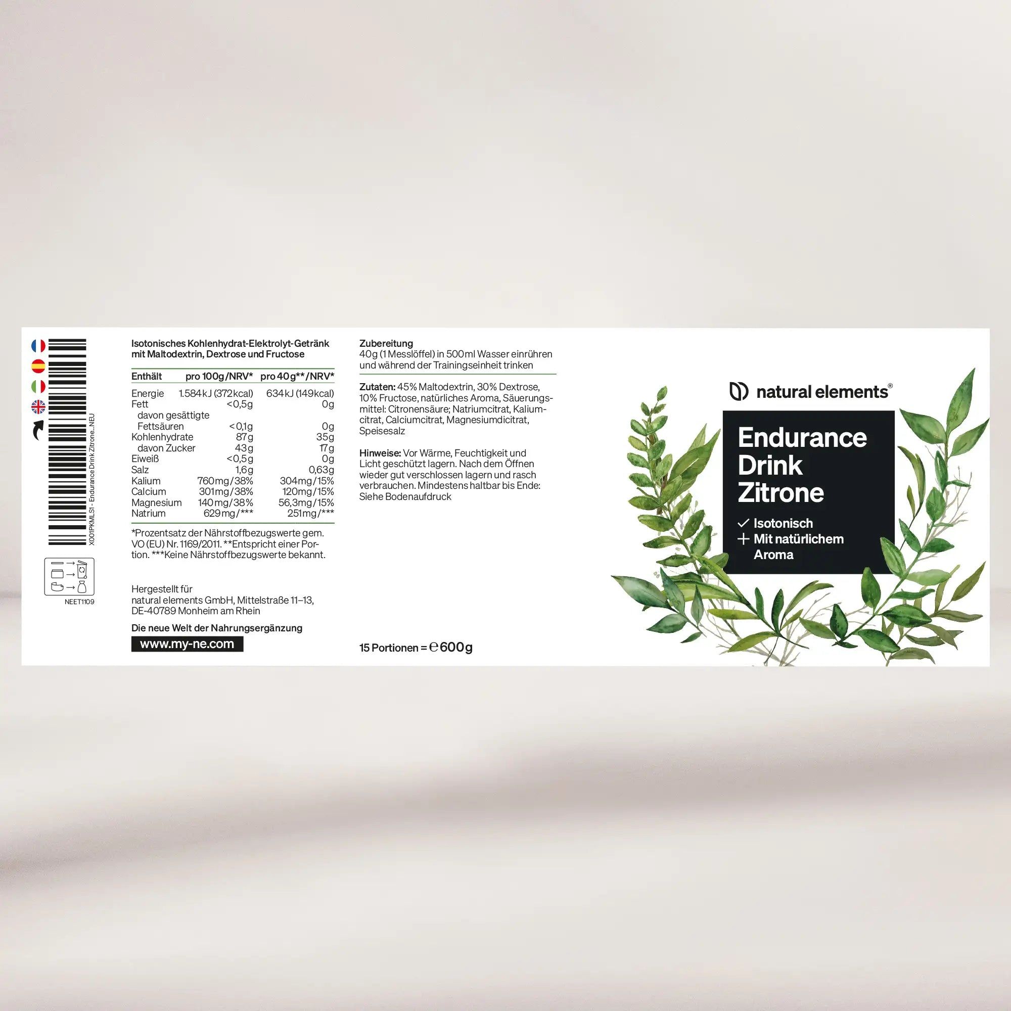 natural elements Endurance Drink  Zitrone