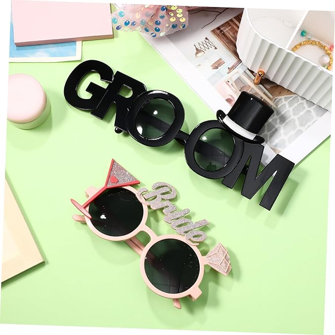 (2er Set) Photo Booth Party Brille Groom / Bride Fotorequisite Foto Accessoire Dekoration für Junggesellenabschied / Hochzeit - Schwarz / Rosa