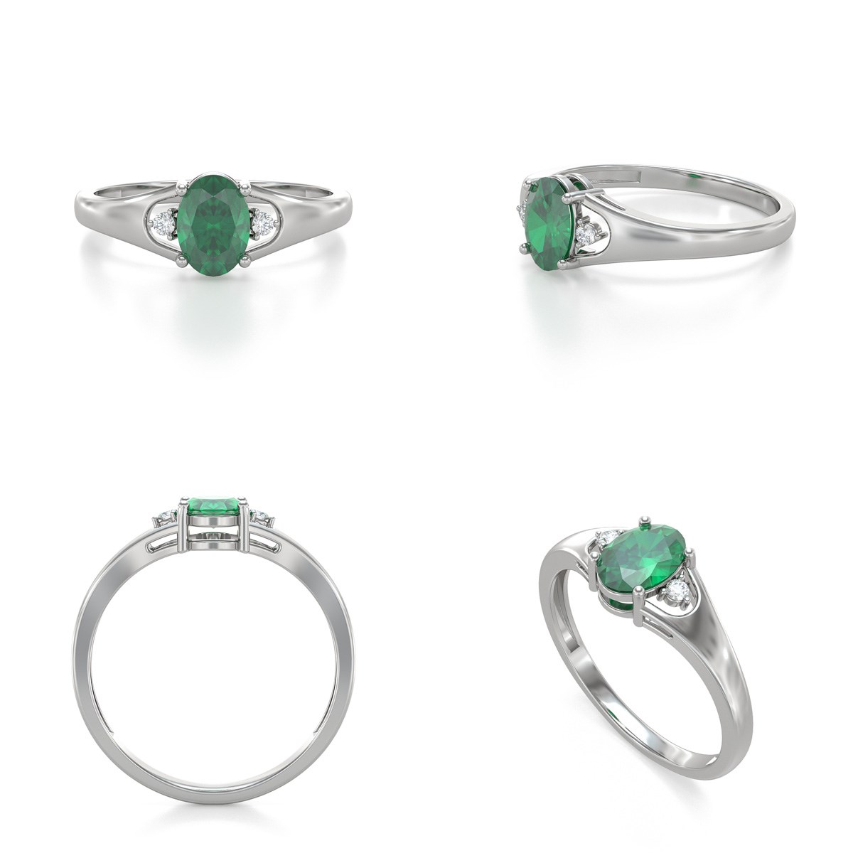 Bague Emeraude et diamants sur Argent 925 1.382grs