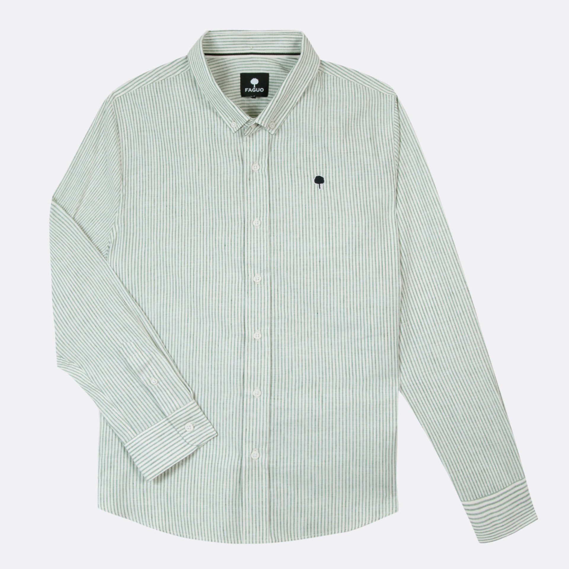 Chemise rayée vert clair & écrue coton & lin - modèle ivoy
