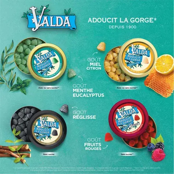 Gomas de mascar Valda sem açúcar com sabor a frutos vermelhos para aliviar a garganta, 140g