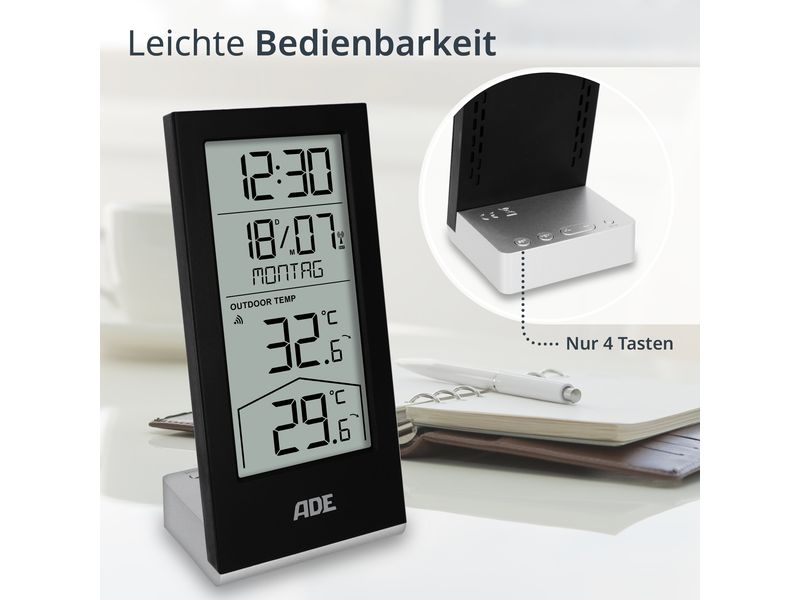 ADE Wetterstation mit Funk-Aussensensor Schwarz Wetterstation mit Funk-Aussensensor
