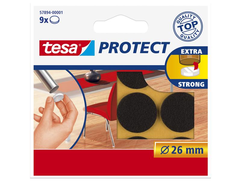 tesa Stuhlbeingleiter Protect Ø 26 mm 9 Stück, Braun Parkett-Gleiter, Filzgleiter