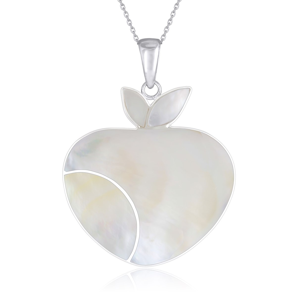 Pendentif Unique en Nacre Blanche - Forme de Pomme d'Argent | Aden Boutique