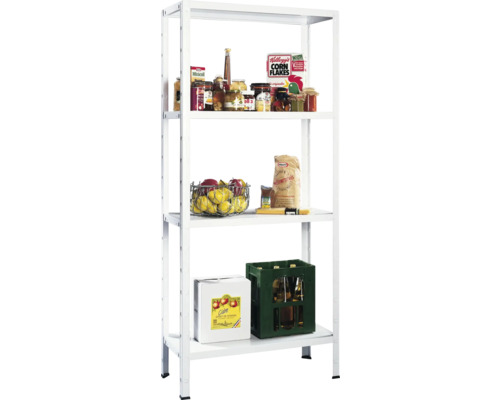 Schulte insteek-basisstelling, wit, 180x120x35 cm, 4 legplanken, gedeelde hoekprofielen, draagvermogen 340 kg
