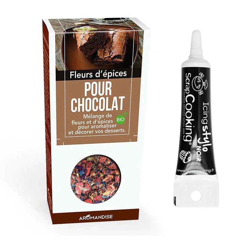 Fleurs d'épices pour chocolat + Stylo de glaçage noir Youdoit