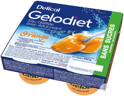 Gelodiet Eau Gélifiée Édulcorée Sans Sucres Orange 4x120g