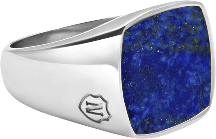 Nialaya Men's Stainless Steel Signet Ring with Blue Lapis Silver and blue