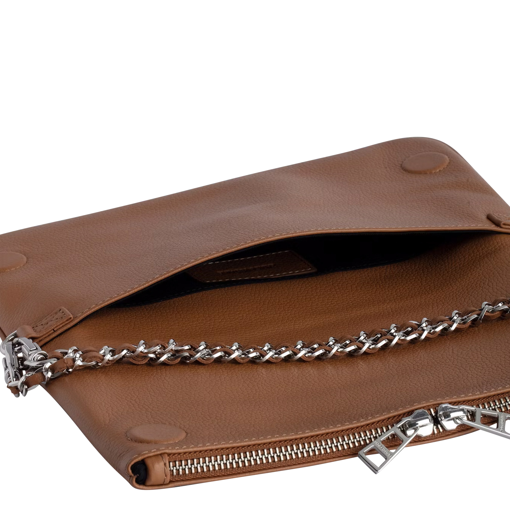 ROCK - Pochette en cuir chaînes en métal | Marron