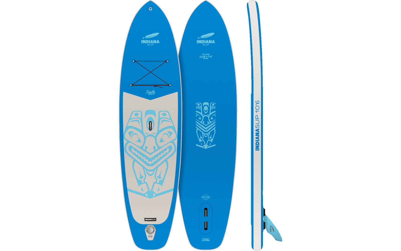 Indiana 10'6 Family Pack aufblasbares Stand Up Paddling-Board inkl. Paddel und Luftpumpe Blau