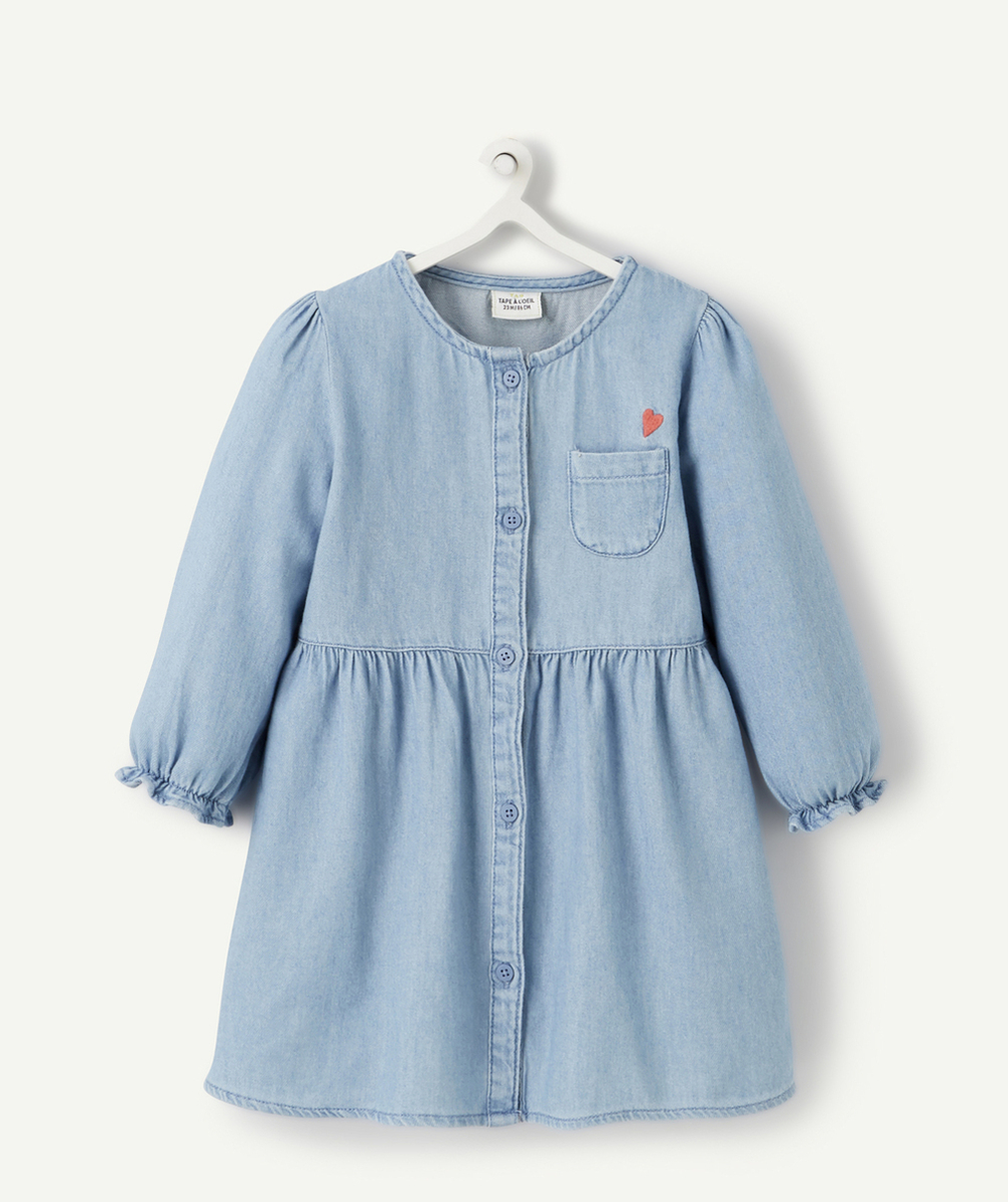 ROBE BÉBÉ FILLE EN COTON BLEU EFFET DENIM LESS WATER