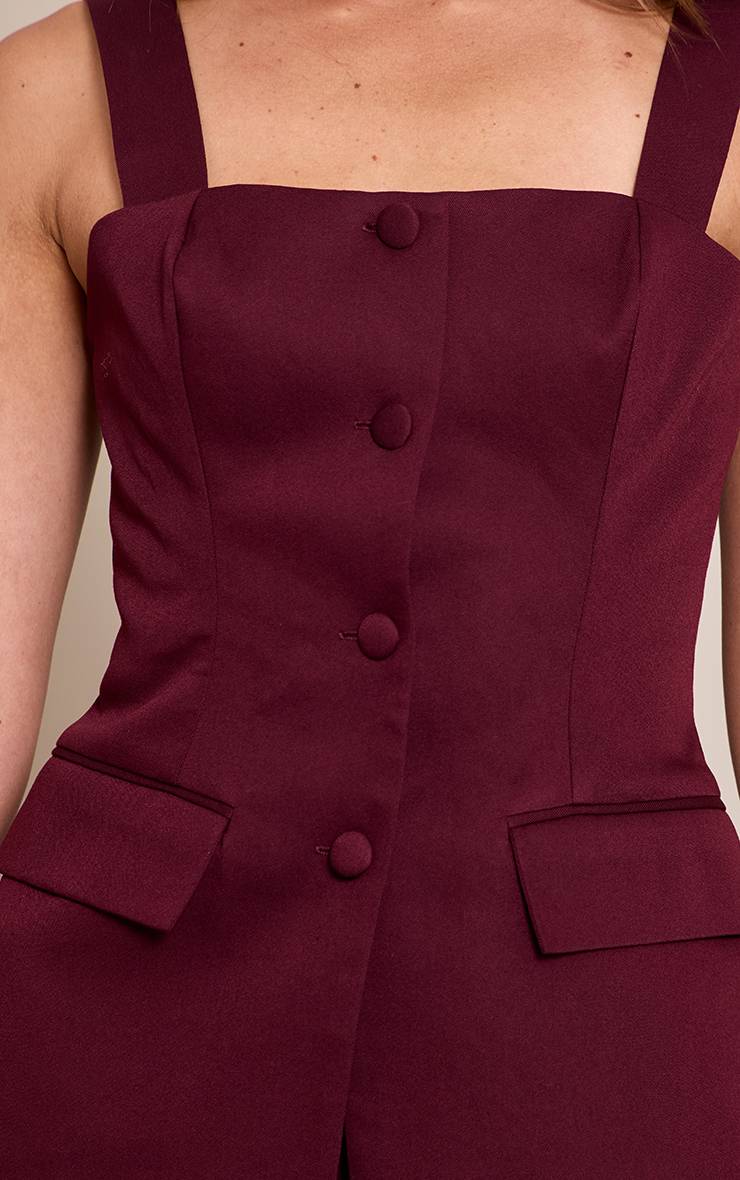 Dark Plum Ensemble Coordonné Gilet Corset À Détails Boutonnés