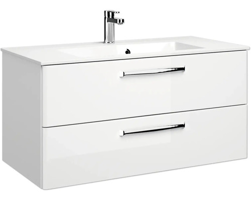 Pelipal Kumba badkamermeubelset (B x H x D 167 x 200 x 50 cm), witte glanzende fronten, 5-delige set inclusief witte mineraalstenen wastafel, halfhoge kast, onderkast en bovenkast (99.1070125093)