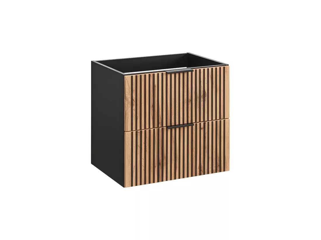 Meuble sous lavabo de salle de bain - Gris roche et chêne Wotan - L60-H57-P46 - LUXILO