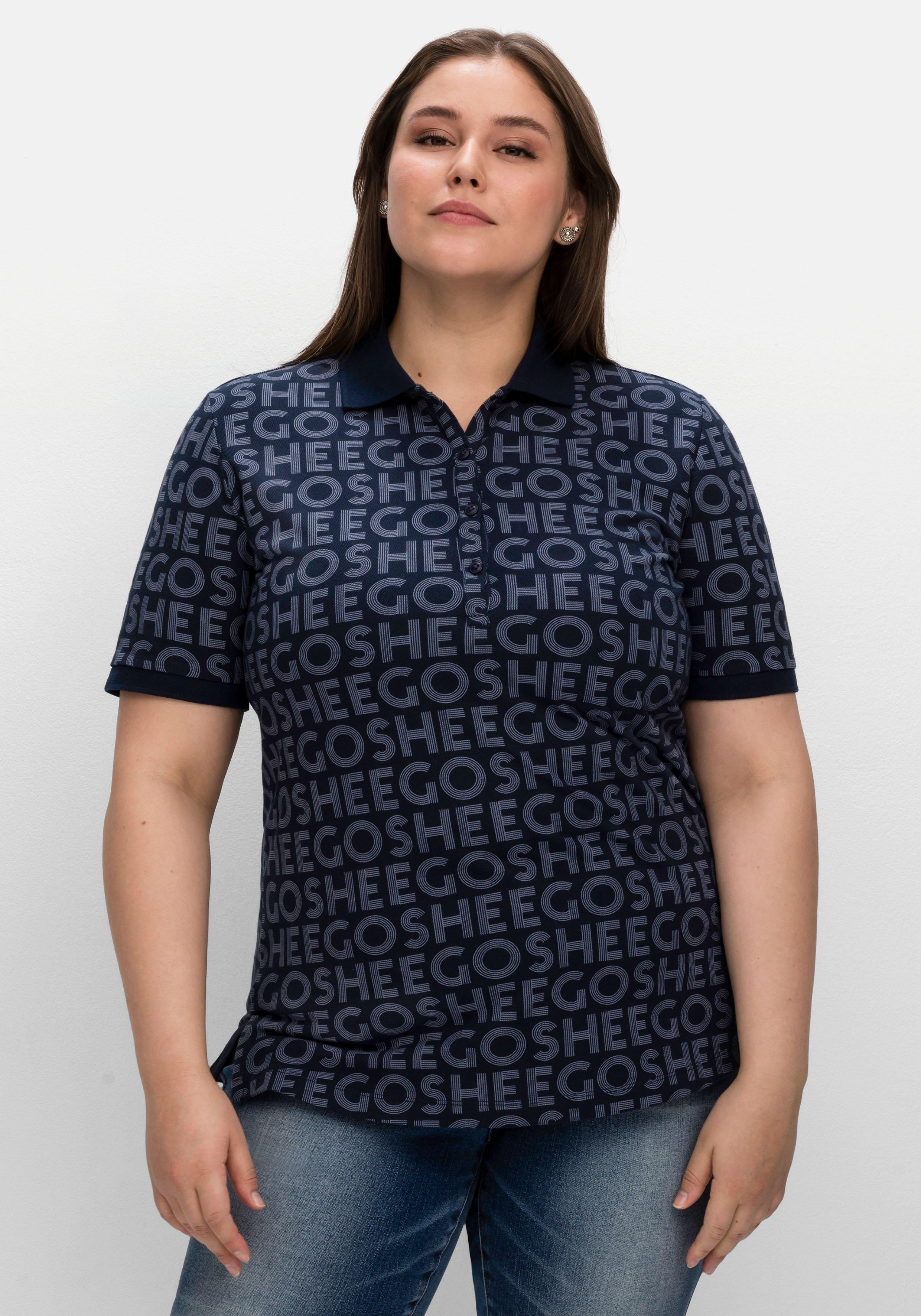 Poloshirt mit Alloverdruck, aus Waffelpiqué
