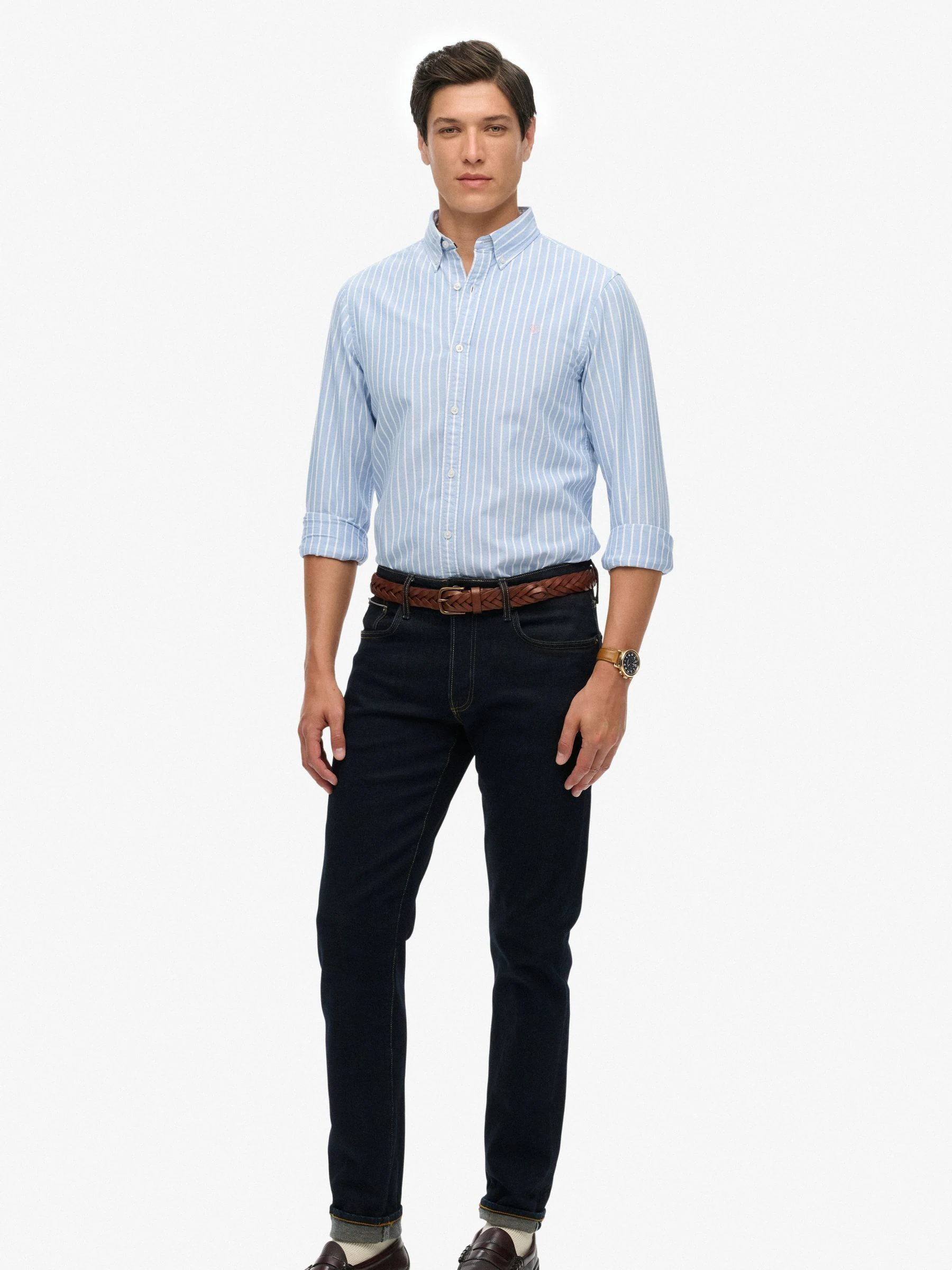 Blauw - Superdry Classic Oxford Long Sleeve Shirt