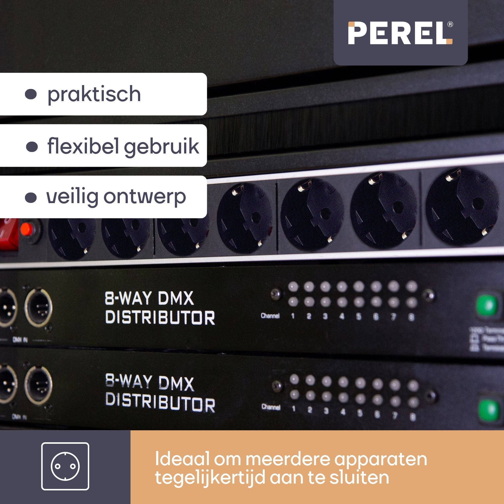 Perel EBP08PDU-G 8-weg stekkerdoos met schakelaar - 2,15 meter