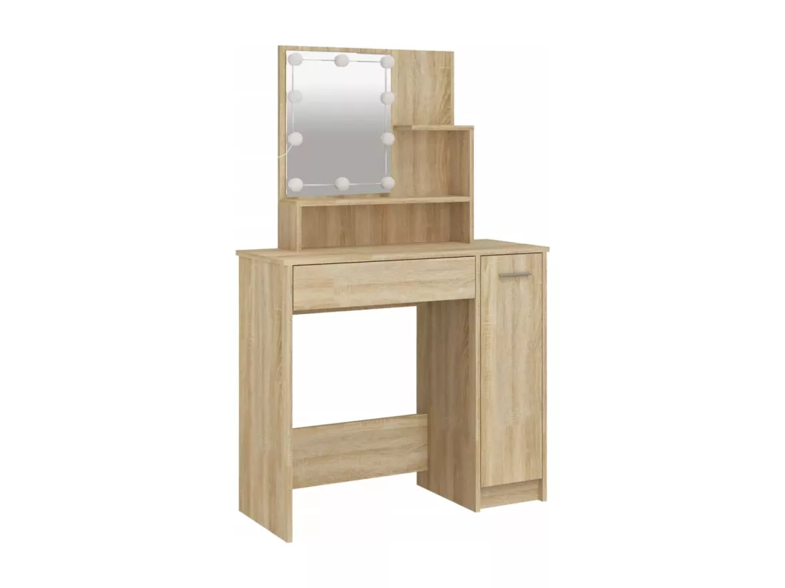 Ensemble de coiffeuse avec LED Chêne sonoma Bois d'ingénierie