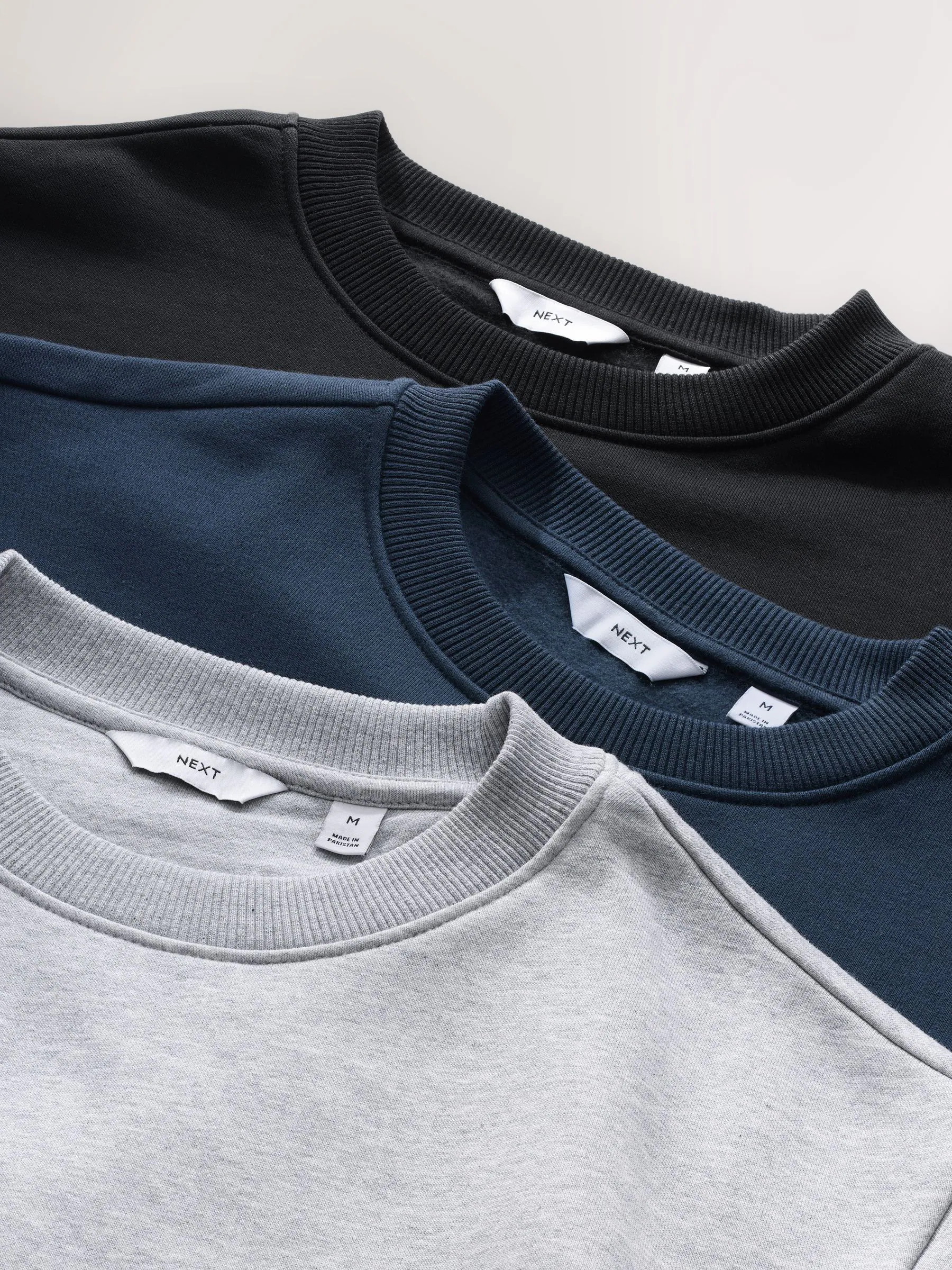 Zwart/Marineblauw/Gemêleerd grijs - Heavyweight Cotton Rich Jersey Crew Sweatshirts 3 Pack