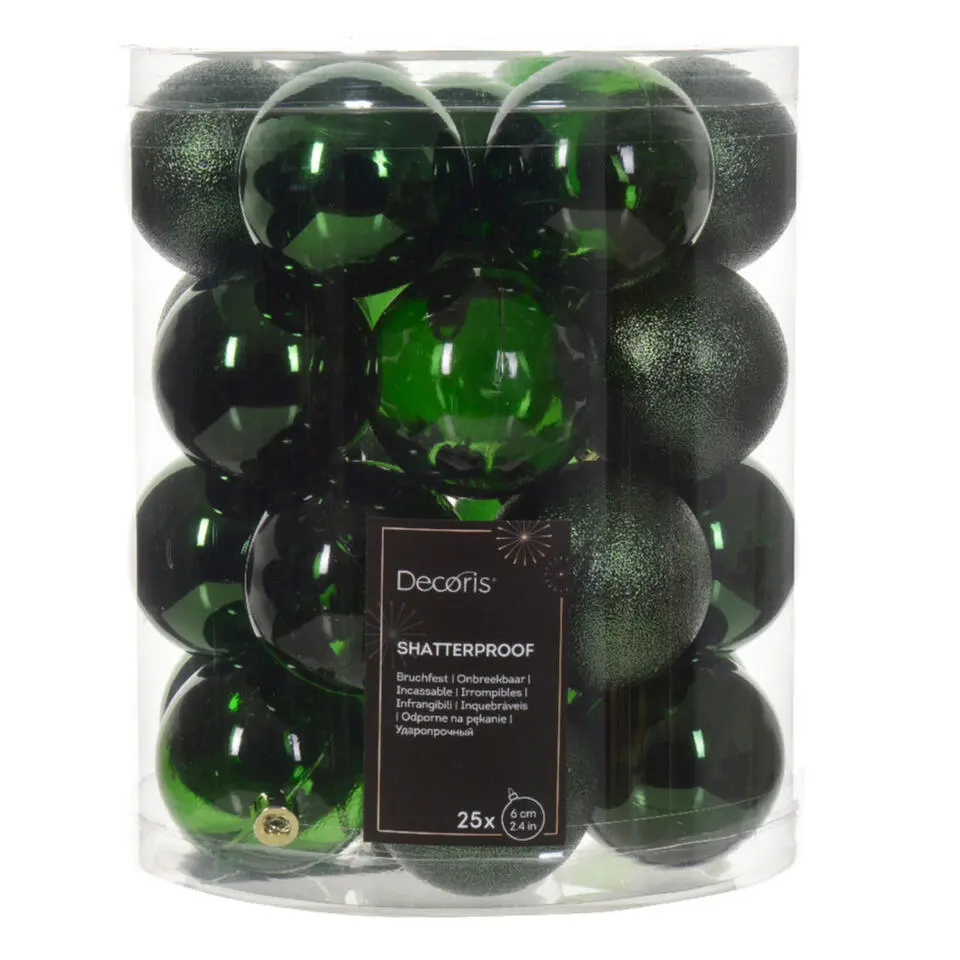 Decoris kunststof kerstballen - 25x stuks - 8 cm -donkergroen
