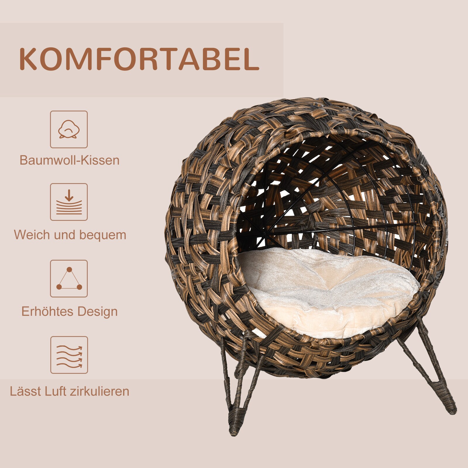 PawHut Katzenhaus braun Ø52 x 58 cm