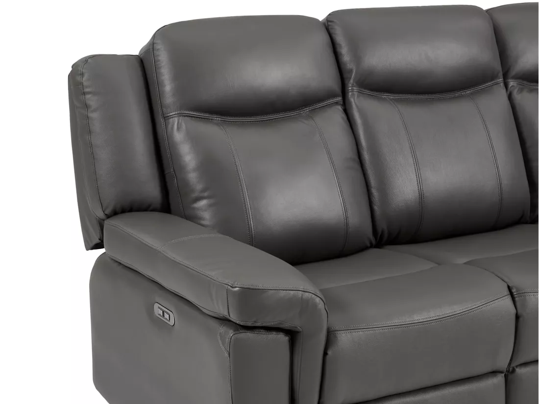 Canapé 3 places et un fauteuil relax électrique en cuir KENNETH - Gris