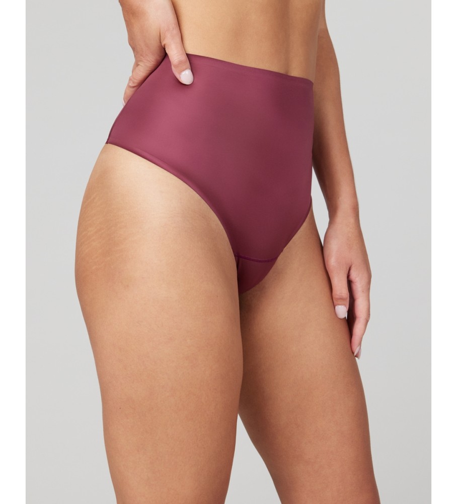 Calcinha modeladora de cetim SPANX, cor bordô