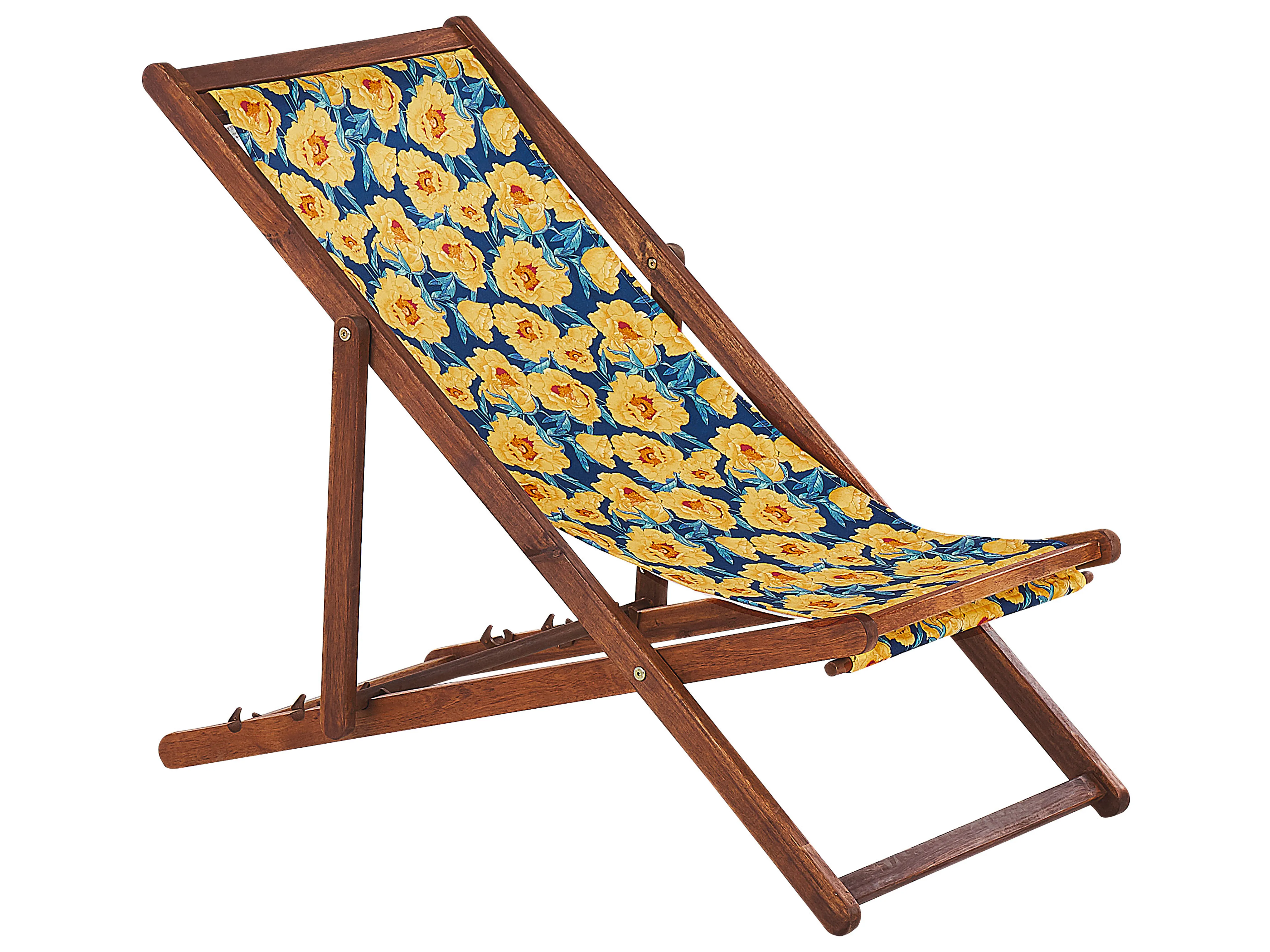 Set van 2 inklapbare ligstoelen ANZIO met vervangingshoezen Bloemen motief Acaciahout Donkerbruin