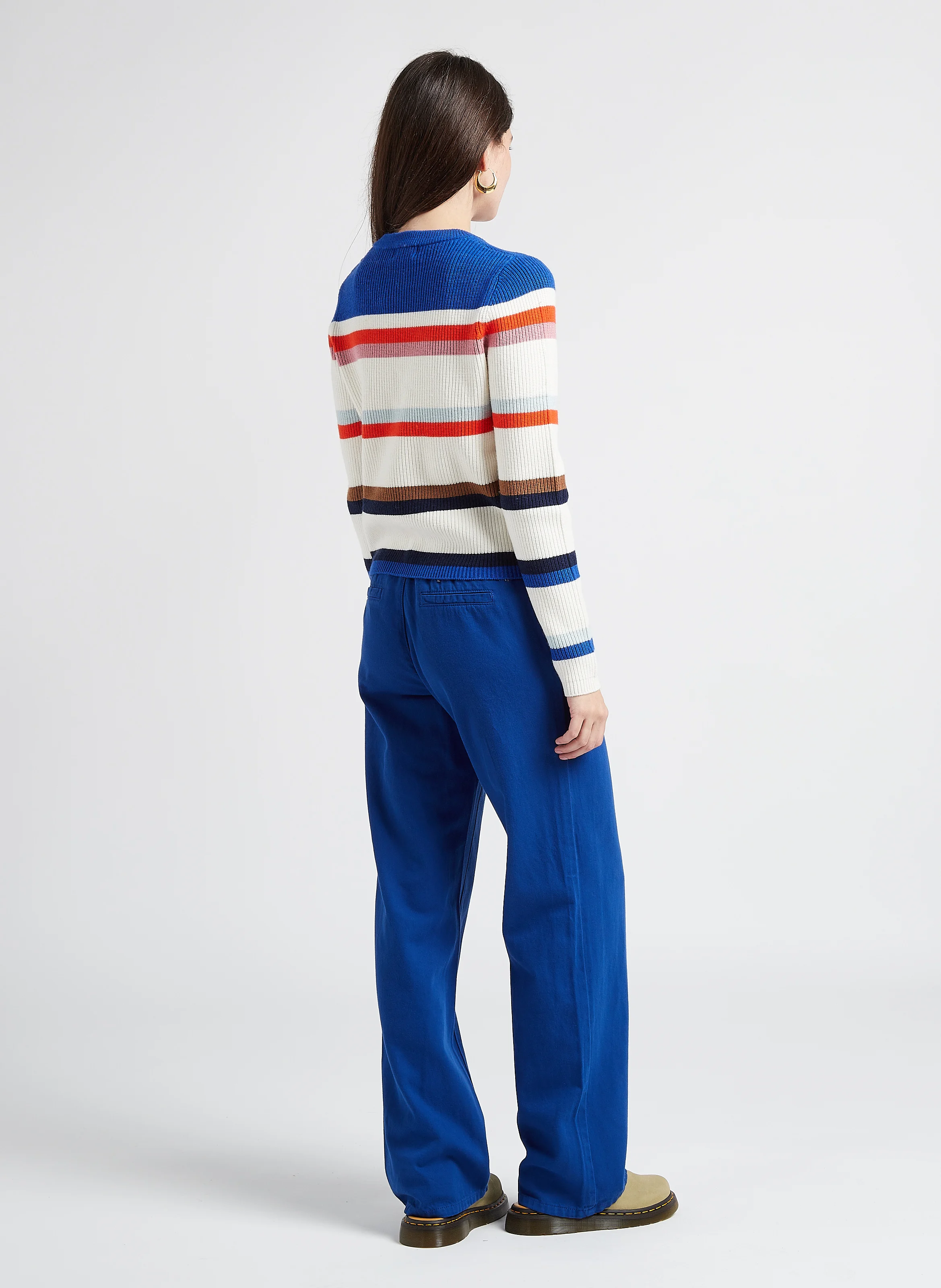 MULAN - Pull col rond en maille rayée | Bleu