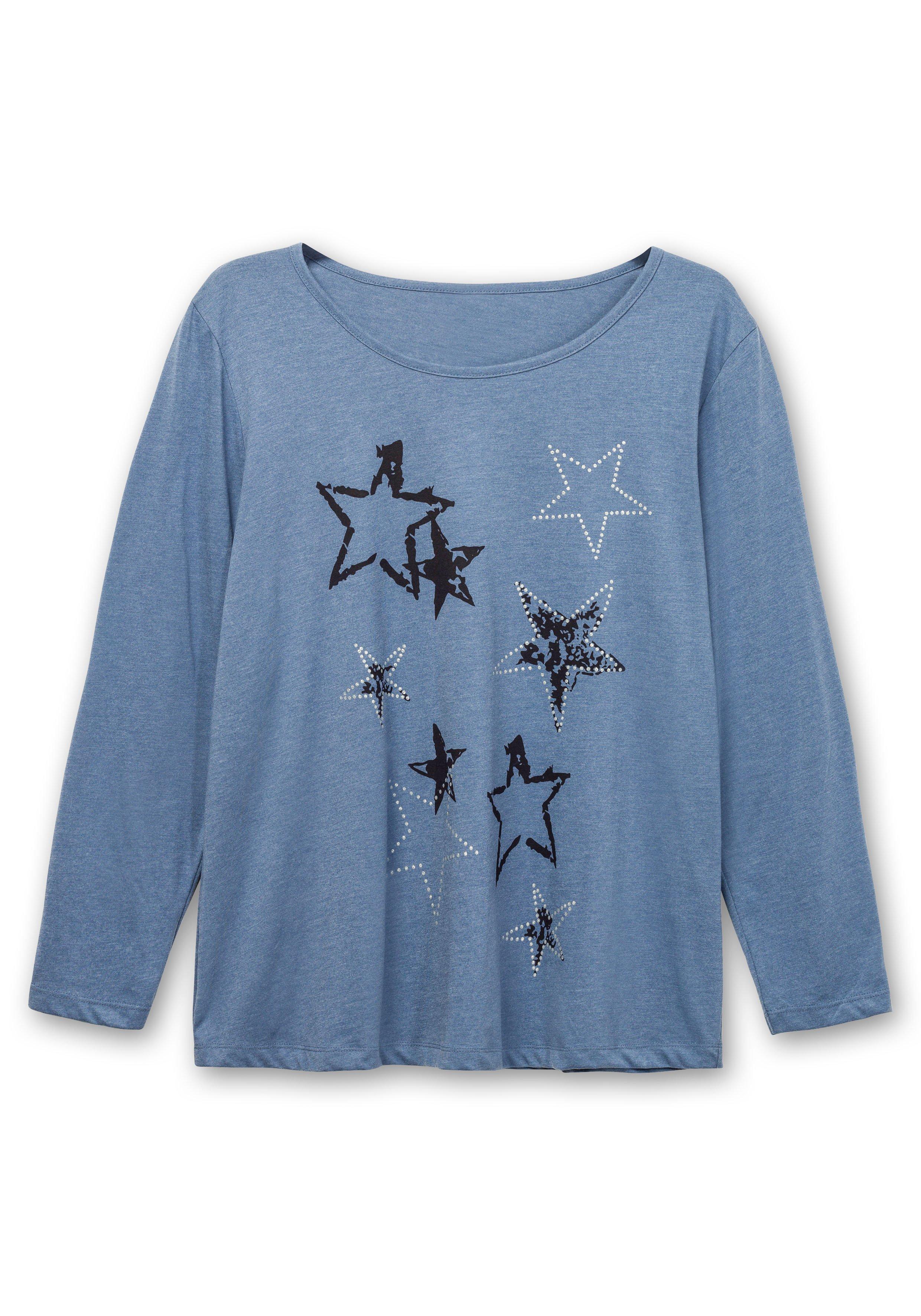 Meliertes Langarmshirt mit Sternen-Frontdruck