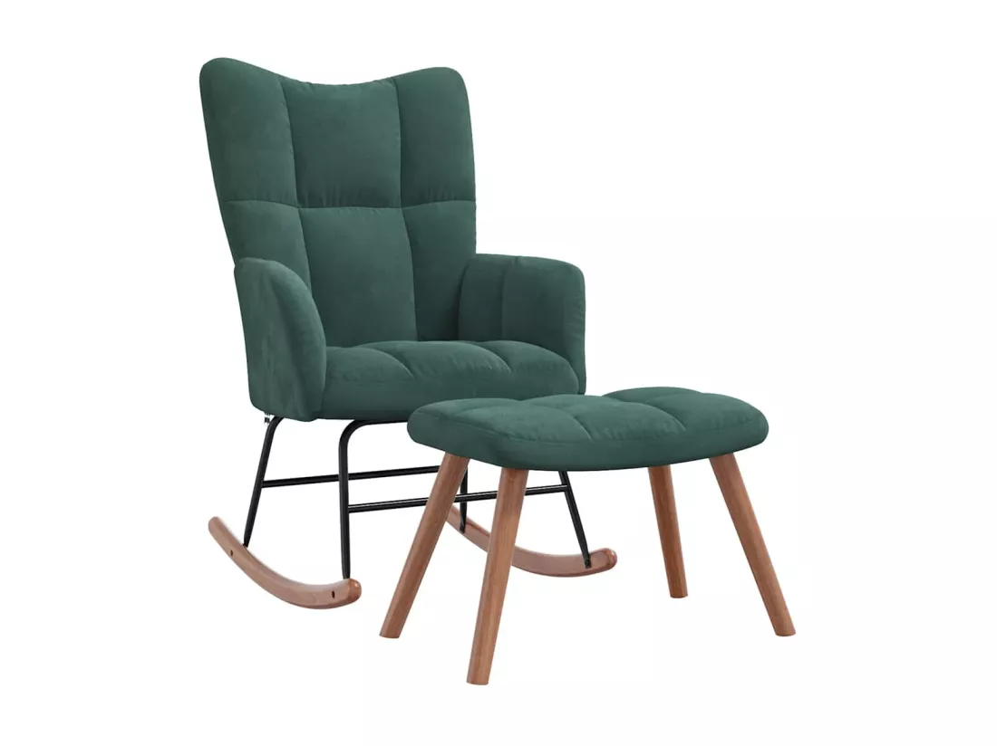 Chaise à bascule avec repose-pied Vert foncé Velours