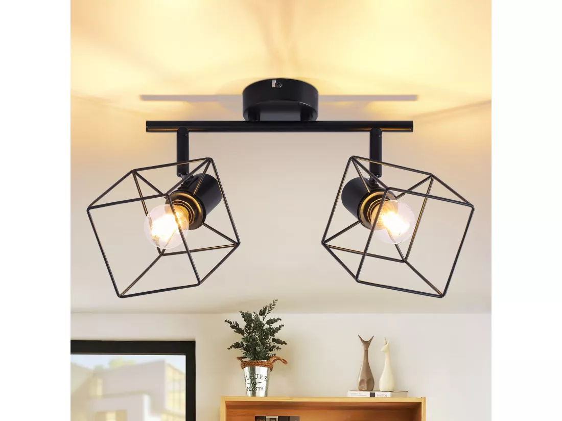 NETTLIFE Spot de plafond noir E14 plafonnier orientable à 350° vintage métal orientable sans ampoule chambre