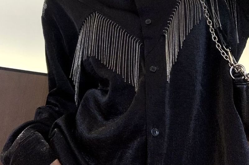 RONIN - Oversized overhemd met lange mouwen en franjes