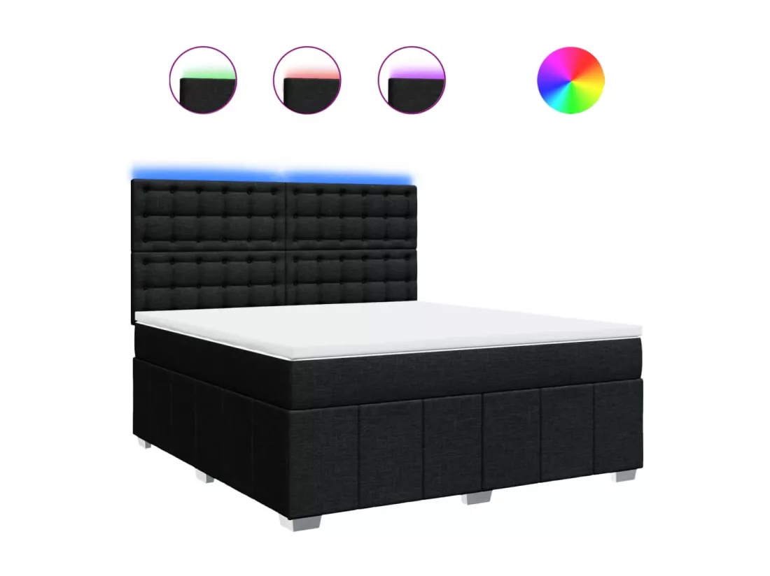 Sommier à lattes de lit avec matelas Noir 180x200 cm Tissu