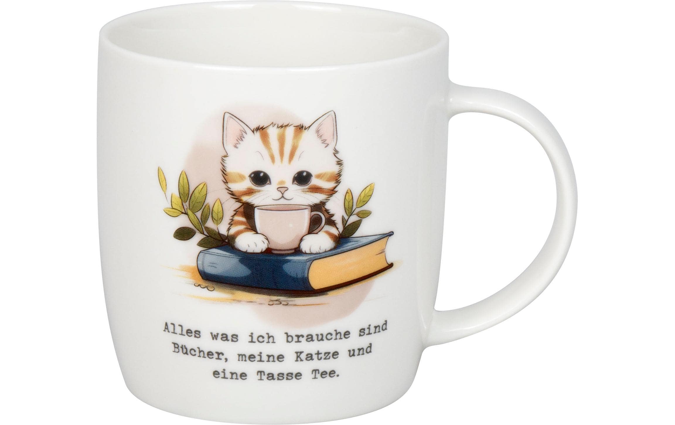 Teetasse Bücher, Katze & Tee 400 ml, WeissTasse mit Henkel