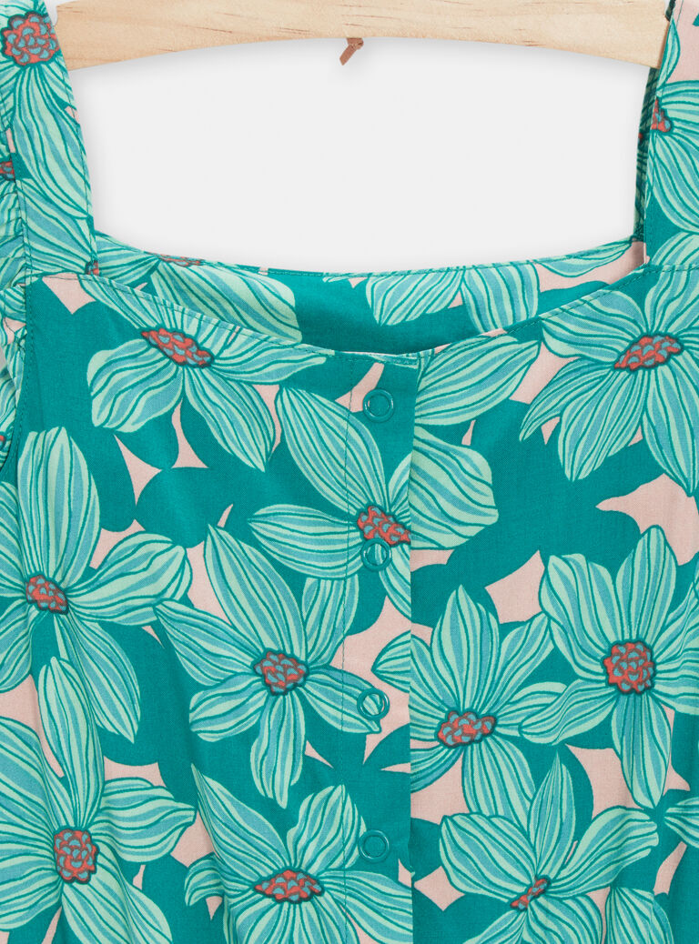 Combi-short imprimé fleuris vert pour fille